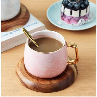 Marble Pattern Ceramic Tea Cup Set with Gold Trim - Hstrends