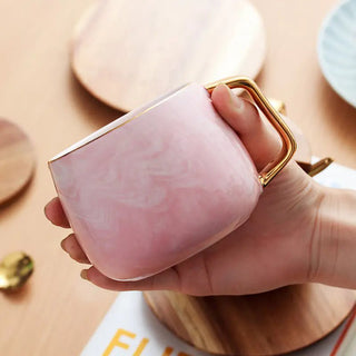 Marble Pattern Ceramic Tea Cup Set with Gold Trim - Hstrends