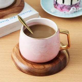 Marble Pattern Ceramic Tea Cup Set with Gold Trim - Hstrends