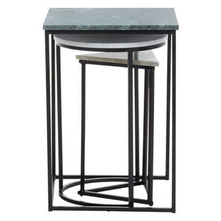 Marble Top Nest of 3 Tables with Black Metal Bases in Assorted Tones and Shapes, Mandoli - Hstrends