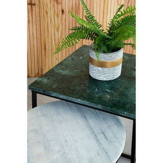 Marble Top Nest of 3 Tables with Black Metal Bases in Assorted Tones and Shapes, Mandoli - Hstrends