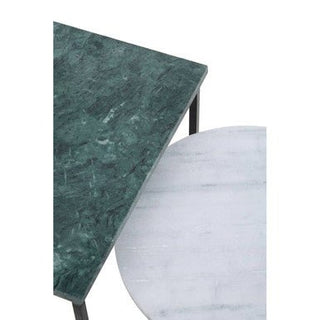 Marble Top Nest of 3 Tables with Black Metal Bases in Assorted Tones and Shapes, Mandoli - Hstrends