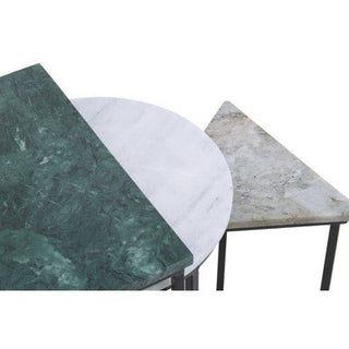 Marble Top Nest of 3 Tables with Black Metal Bases in Assorted Tones and Shapes, Mandoli - Hstrends