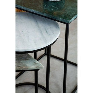 Marble Top Nest of 3 Tables with Black Metal Bases in Assorted Tones and Shapes, Mandoli - Hstrends