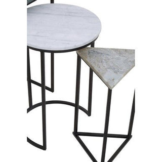 Marble Top Nest of 3 Tables with Black Metal Bases in Assorted Tones and Shapes, Mandoli - Hstrends