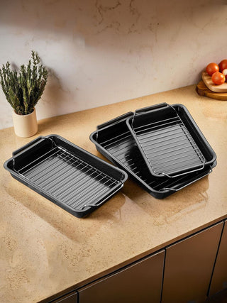 Mari Set Of Three Roasting Trays With Wire Racks - Hstrends