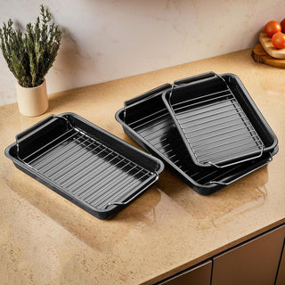 Mari Set Of Three Roasting Trays With Wire Racks - Hstrends