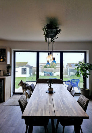Matt Black Canopy Wooden Beam Chandelier - Hstrends