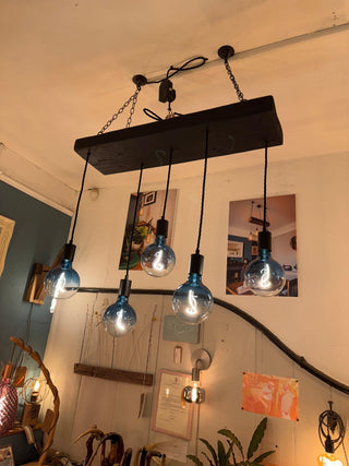 Matt Black Canopy Wooden Beam Chandelier - Hstrends