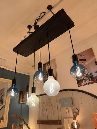 Matt Black Canopy Wooden Beam Chandelier - Hstrends