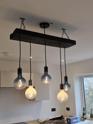 Matt Black Canopy Wooden Beam Chandelier - Hstrends