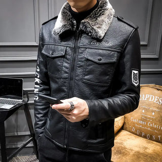 PU Leather Jacket with Shearling Collar