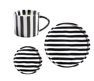 Medieval black striped cup and saucer and plate set - Hstrends
