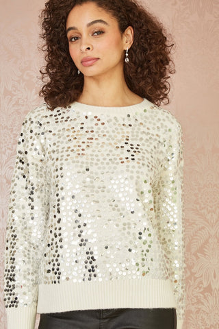 Mela Ivory All Over Sequin Relaxed Fit Jumper