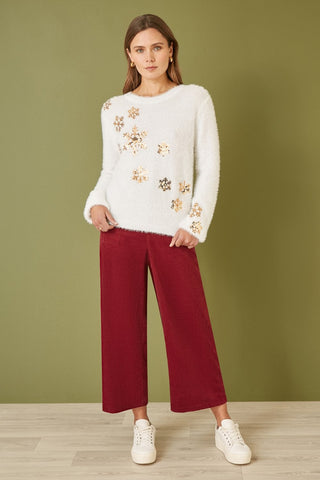 Mela Ivory Sequin Snowflake Fluffy Jumper - Hstrends