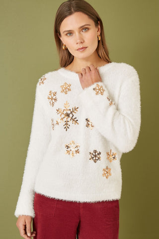 Mela Ivory Sequin Snowflake Fluffy Jumper