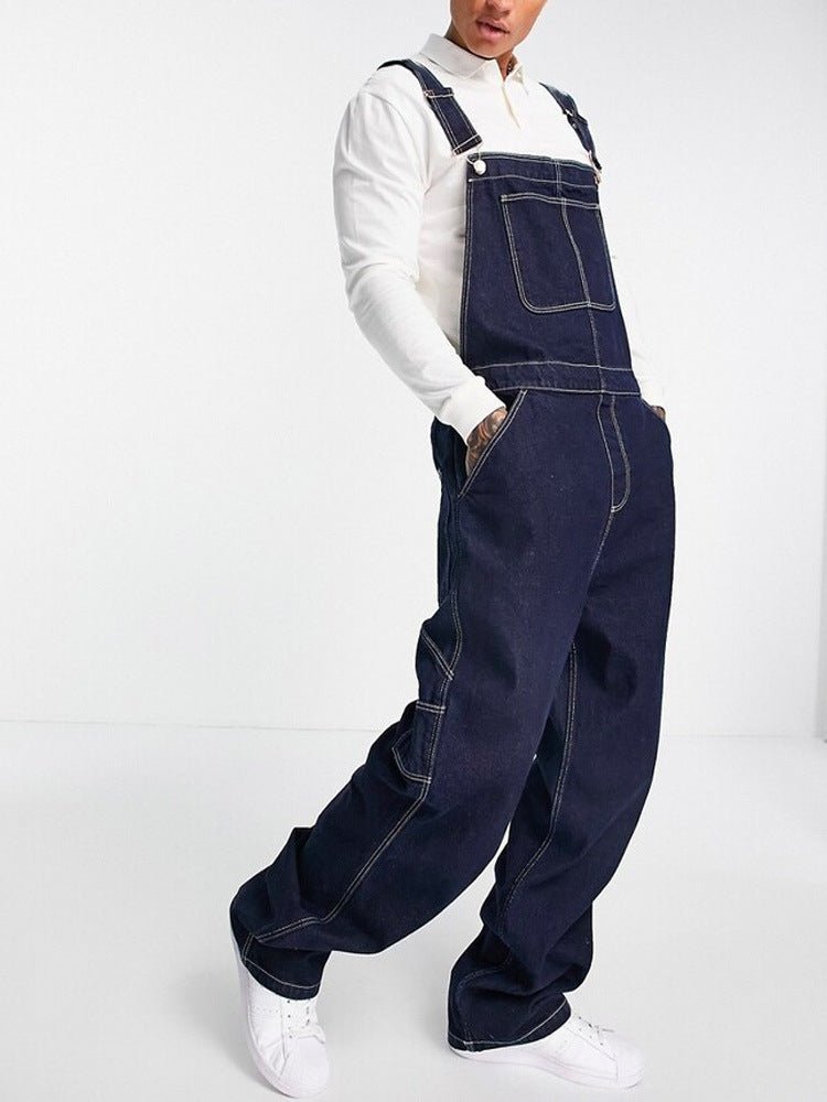 Men Denim Suspender Loose fit ripped Jumpsuit in blue - Hstrends