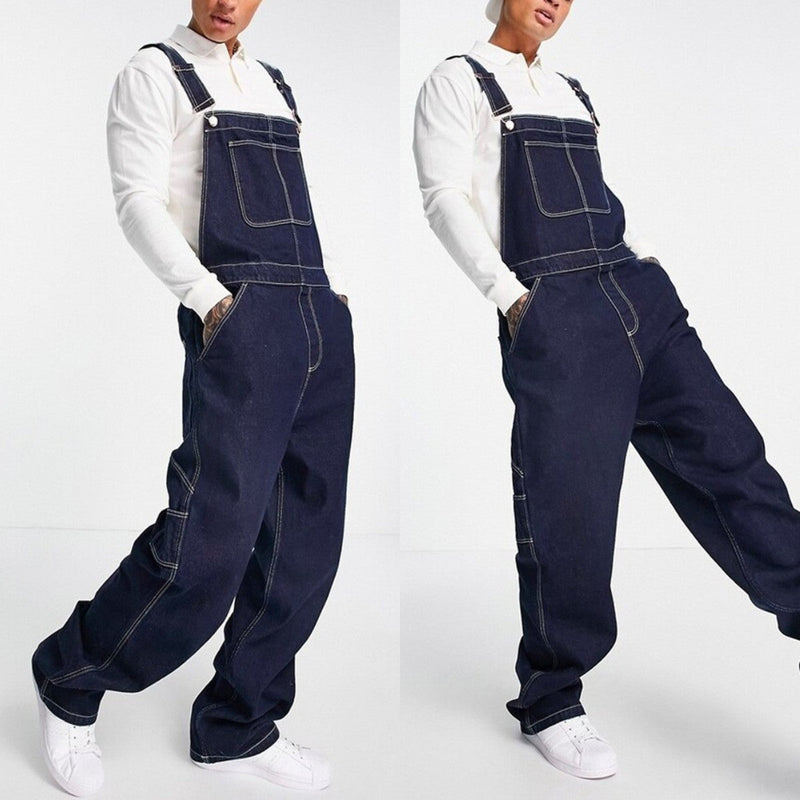 Men Denim Suspender Loose fit ripped Jumpsuit in blue - Hstrends