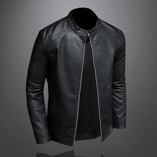 Men Stand Collar Spring Autumn Slim Pu Leather Jacket - Hstrends