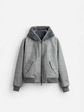 Men's Double - Sided Faux Leather Hooded Bomber Jacket - Hstrends