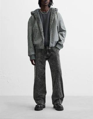 Men's Double-Sided Faux Leather Hooded Bomber Jacket