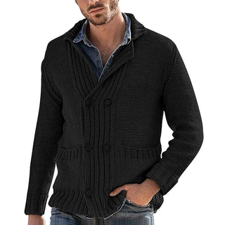 Men's Solid Color Lapel Long Sleeve Knit Jacket - Hstrends