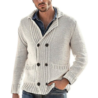 Men's Solid Color Lapel Long Sleeve Knit Jacket - Hstrends