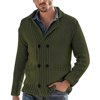 Men's Solid Color Lapel Long Sleeve Knit Jacket - Hstrends