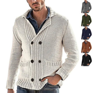 Men's Solid Color Lapel Long Sleeve Knit Jacket - Hstrends