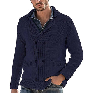 Men's Solid Color Lapel Long Sleeve Knit Jacket - Hstrends