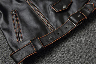 Men's Vintage Leather Motorcycle Jacket - Short Collar - Hstrends