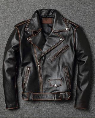 Men's Vintage Leather Motorcycle Jacket - Short Collar - Hstrends