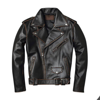 Men's Vintage Leather Motorcycle Jacket - Short Collar - Hstrends
