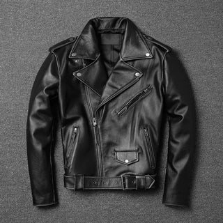 Men's Vintage Leather Motorcycle Jacket - Short Collar - Hstrends