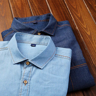 Men's Vintage Slim Fit Cotton Denim Shirt - Hstrends