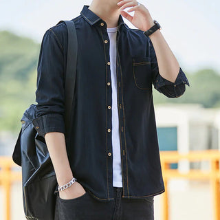 Men's Vintage Slim Fit Cotton Denim Shirt - Hstrends