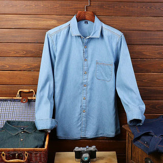 Men's Vintage Slim Fit Cotton Denim Shirt - Hstrends