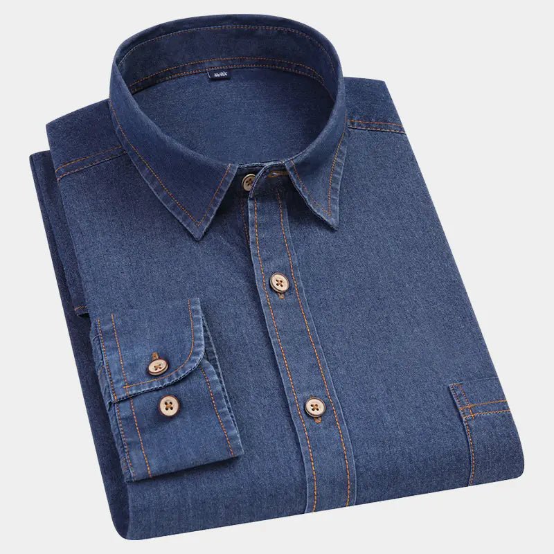 Men's Vintage Slim Fit Cotton Denim Shirt - Hstrends