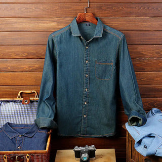 Men's Vintage Slim Fit Cotton Denim Shirt - Hstrends