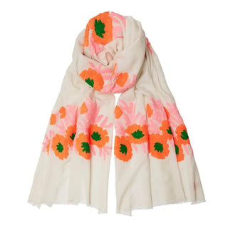 Mexican Flower Pashmina - Cashmere & Cotton - Orange/Pink - Hstrends