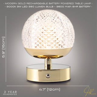Modern Gold Rechargeable Touch Dimmable Table Lamp with Patterned Glass Shade - Hstrends