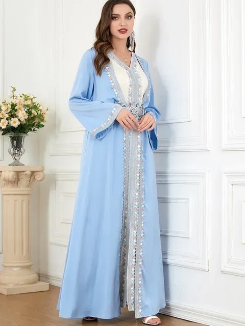 Morocco Muslim Abaya Dress 2 Piece Set with Embroidery Hstrends Morocco Muslim Abaya Dress 2 Piece Set with Embroidery Hstrends