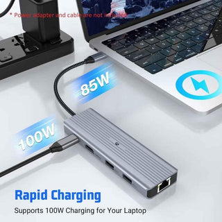 Multiport 10 in 1 USB C Docking Station HDMI, TF Reader, USB A & C Ethernet - Hstrends