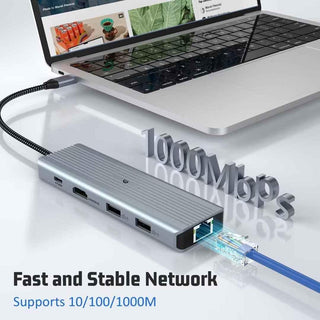 Multiport 10 in 1 USB C Docking Station HDMI, TF Reader, USB A & C Ethernet - Hstrends
