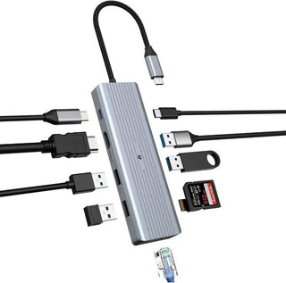 Multiport 10 in 1 USB C Docking Station HDMI, TF Reader, USB A & C Ethernet - Hstrends