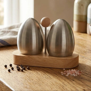 Natural Origins Stainless Steel and Rubber wood Salt Pepper Shakers - Hstrends