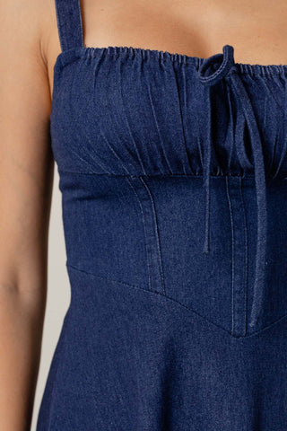 Navy Blue Backless and Sleeveless midi Denim Dress - Hstrends