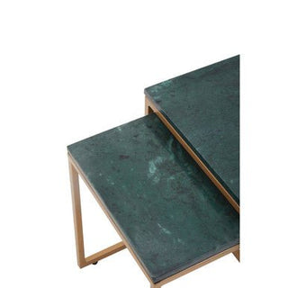 Nest of Two Green Marble Top Nesting Side Tables with Gold Finish Metal Frame, Varana - Hstrends