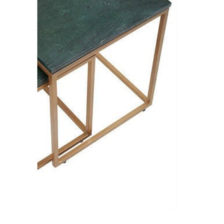 Nest of Two Green Marble Top Nesting Side Tables with Gold Finish Metal Frame, Varana - Hstrends