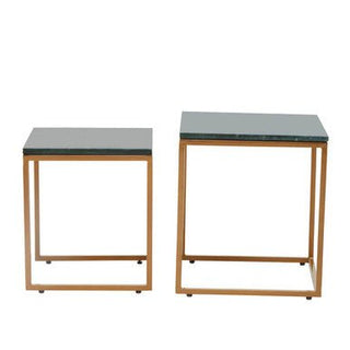 Nest of Two Green Marble Top Nesting Side Tables with Gold Finish Metal Frame, Varana - Hstrends